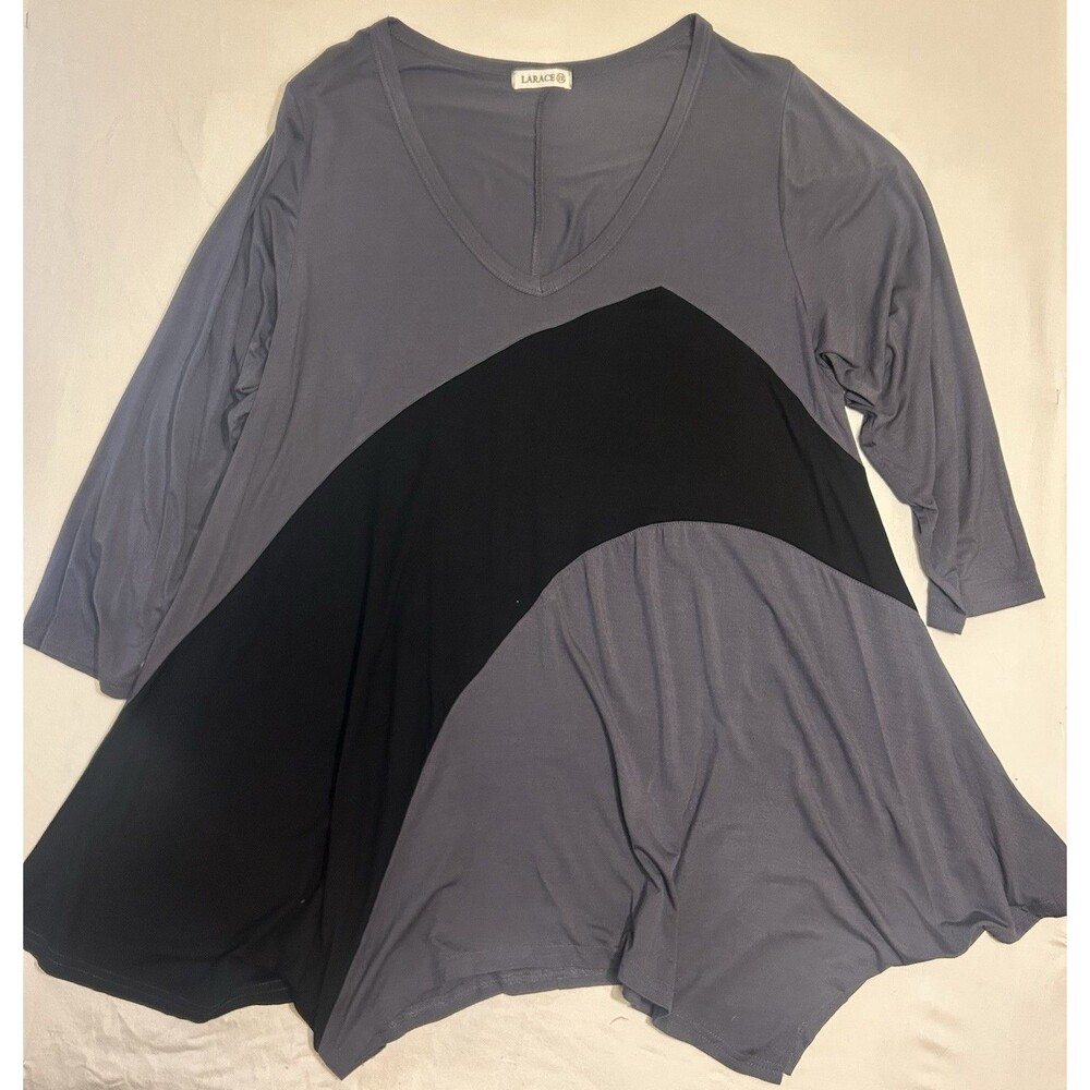 LARACE Woman’s Size 3XL Color Block Tunic V Neck 3/4 Sleeve Rayon Designer Top